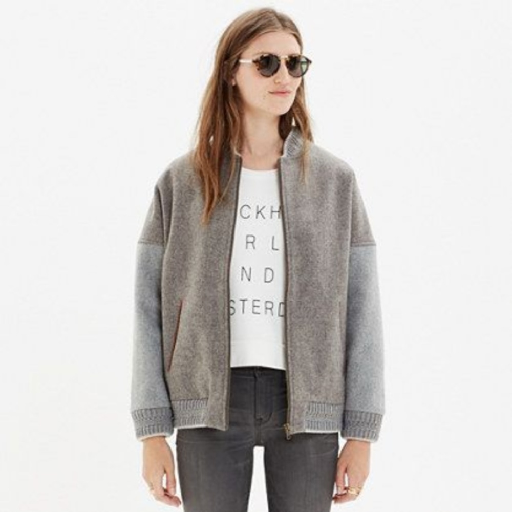 Madewell Sessun Gray Wool zip up bomber